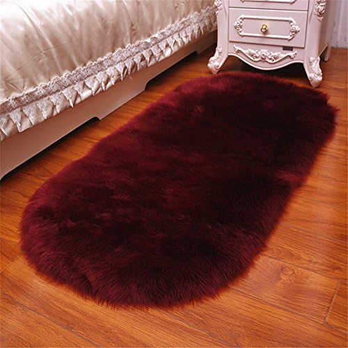 Faux Fur Accent Rug/Oval Shag/Sheepskin Area Rug for Kids Room Decor (3ft x 5ft, Burgundy)