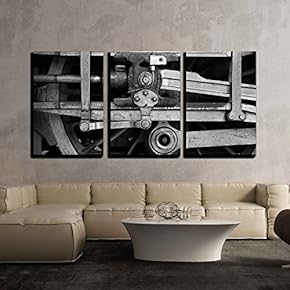3 Piece Canvas Wall Art - Steam Train Wheel Drive - Modern Home Art Stretched and Framed Ready to Hang - 16"x24"x3 Panels