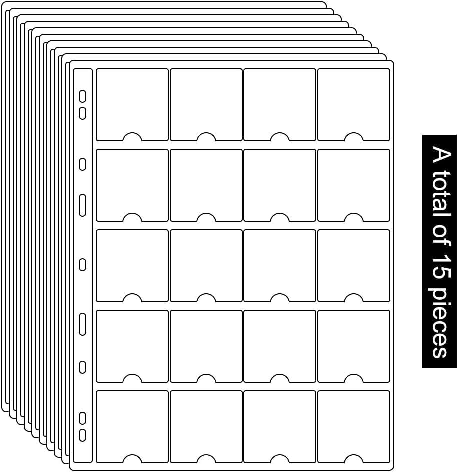 15 Sheets 300 Pocket Plastic Coin Pocket Pages Standard 9-Hole Coin Pocket Inserts Collecting Sleeves for 2 x 2" Coin Flips Cardboard Collection Storage, 2.05 x 2.05", 20 Pockets/Sheet : Office Products