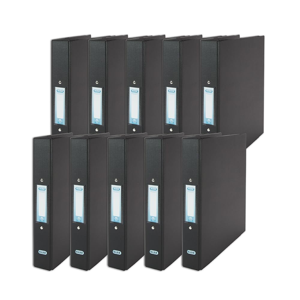 Elba A4 Ring Binder Pack of 10, Plastic on Board 35mm, Black
