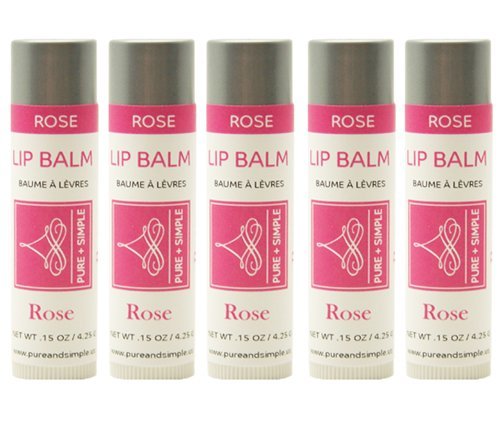 PURE + SIMPLE ROSE LIP BALM COLLECTION, VEGAN, SET OF 5 TUBES