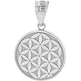 Solid 925 Sterling Silver Flower Of Life Sacred Geometry Charm Pendant, 1.0"
