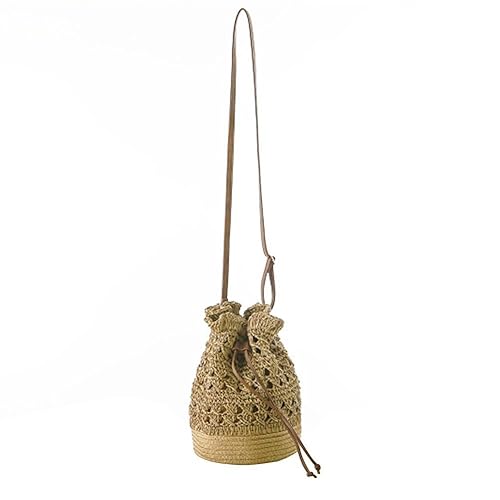 BEBIG Messenger Bag,Women Crochet Crossbody Shoulder Bucket Bag Drawstring Beach Straw Handbag