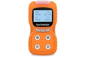 Sooguard Portable 4 Gas Detector, 4 in 1 Multi Gas Monitor Tester，H2S,O2,CO and EX Rechargeable LCD Display Gas Sniffer Alarm，Gas Clip Sound Light Shock Alarm (Orange)
