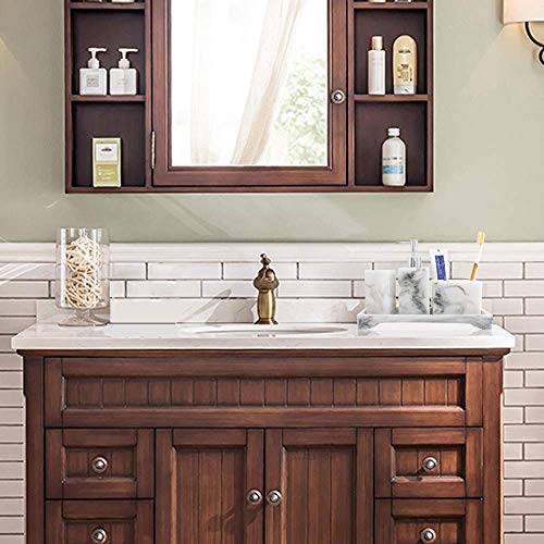 Jung Ford 5-Piece Bathroom Counter Top Accessory Set - Dispenser for Liquid Soap or Lotion, Soap Dish, Toothbrush Holder and 2 Tumblers, Marble Imitated Resin