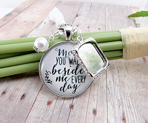Wedding Bouquet Photo Charm Mom You Walk Beside Me Every Day White Bridal Pendant Mother Remembrance Memorial Photo Jewelry - Thumbnail 3