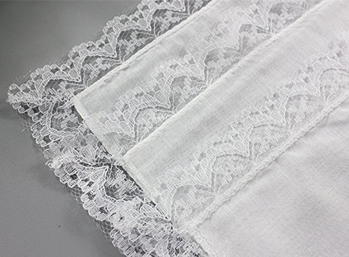 Womens/ Ladies Lace White Cotton Handkerchiefs Small Wedding Hankies Pack
