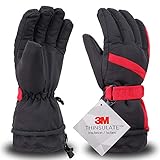 Simplicity Ski Gloves - Waterproof Snowboard Snow Warm Winter Men Gloves, Black Red, L
