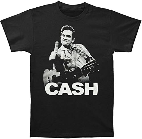 Cleshion Men's Black Johnny Cash Flipping The Bird Finger T-Shirt Tee