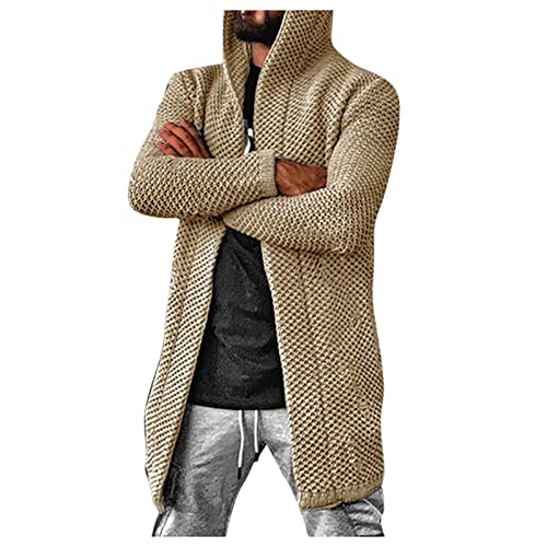 Men's Long Cardigan Sweater Hooded Waffle Knit Slim Fit Open Front Longline  Winter Cardigans
