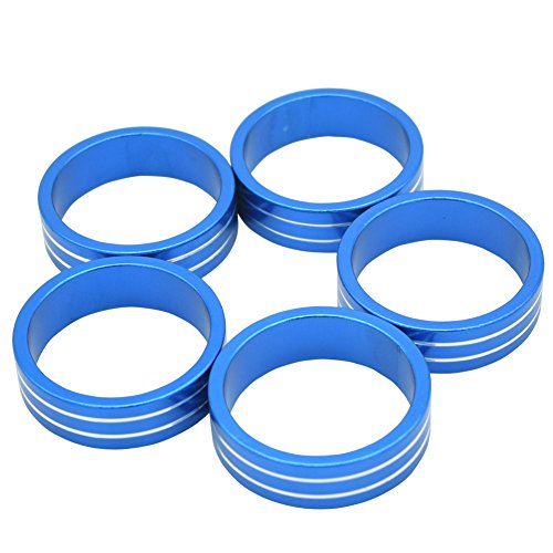 JooFn 10mm Bike Headset Spacer Aluminium Alloy Bicycle Fork Washer Stem Spacers Compatible with Mountain Road Bike 5pcs (Blue)