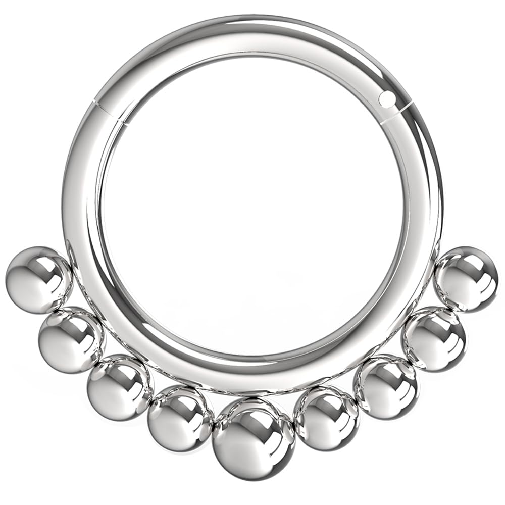 AZARIO LONDON 14 Gauge (1.6mm) - 10mm Diameter 316L Surgical Steel Tribal Paved Balls Hinged Clicker Segment Nose Ring Septum Piercing