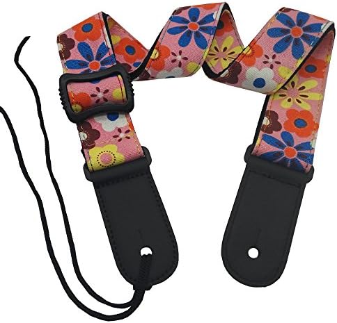 LONGTAI Ukulele Straps 50 inch Adjustable with Button,Neck Ties Cotton Flower Pattern Pink