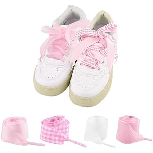 Uwonkeo Flat Gingham Checkered Ribbon Shoe Laces Strings for Sneakers Boots Wide Satin Shoelaces for Sports Shoes Accessories