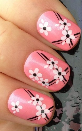 NiceDeco Nail Stickers Nail Tattoo Decal Water Transfer Decals Black & White Strip Lines & Flowers Design