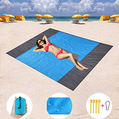 WORNEW Sand Free Beach mat, Quick Drying Ripstop Nylon Compact Outdoor Beach Blanket Best Sand Proof Picnic Mat for Travel, Camping, Hiking and Music Festivals (82‘’×79‘’)