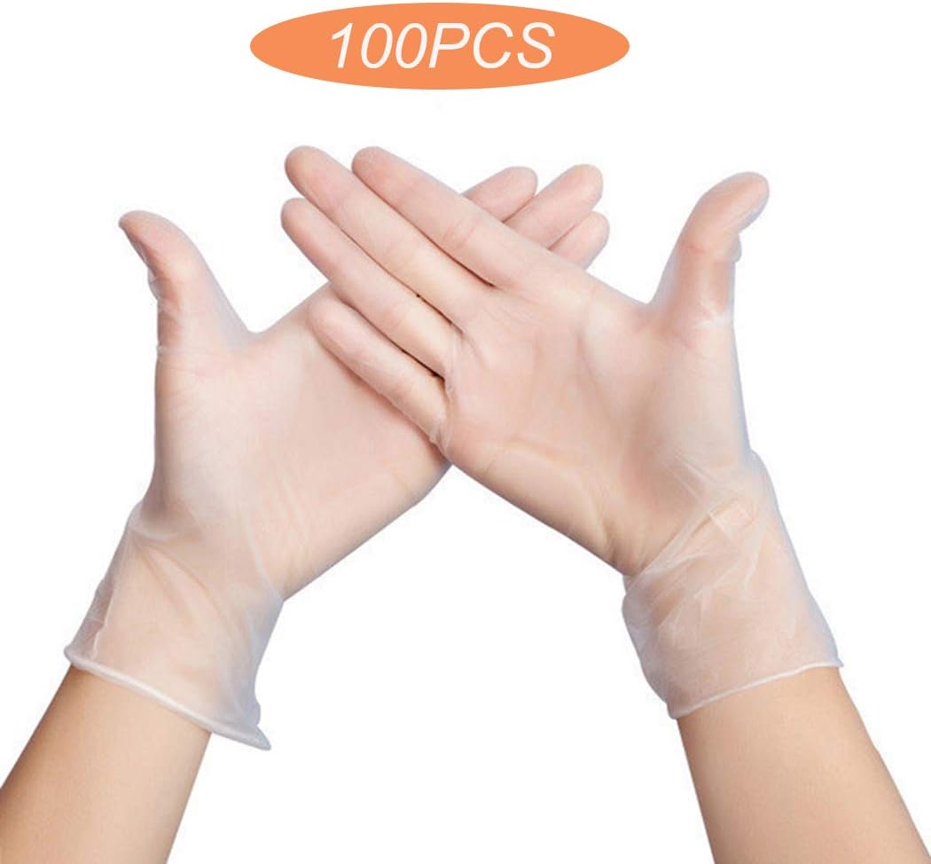 100 PCS Vinyl Disposable Clear Gloves - Powder Free, Latex Free, High Density Vinyl Safety Protective Gloves M