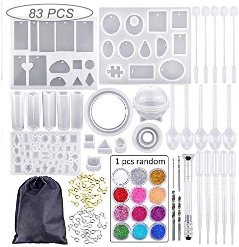 Casting Molds and Tools Set, Shinesline 83PCS Smooth Clear Silicone Resin Kits with Storage Bag for DIY Jewelry Craft Casting Making