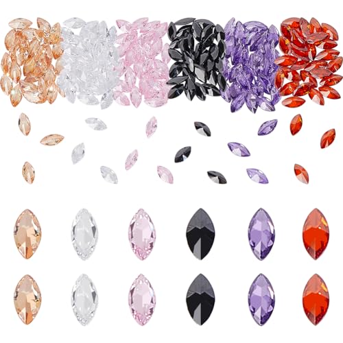 PH PandaHall 180pcs Cubic Zirconia Stone Pointed Back Rhinestone 6 Colors Faceted Rhinestone Horse Eye Shaped 6x3x2mm Rhinestone Gems for Costume Clothes Garments DIY Crafts Jewelry Making