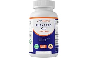 Vitamatic Flaxseed Oil 1200 mg – 120 Softgels Cold-Pressed Flaxseed Oil with 675 mg ALA Omega-3 – Supports Heart Health & Overall Wellness