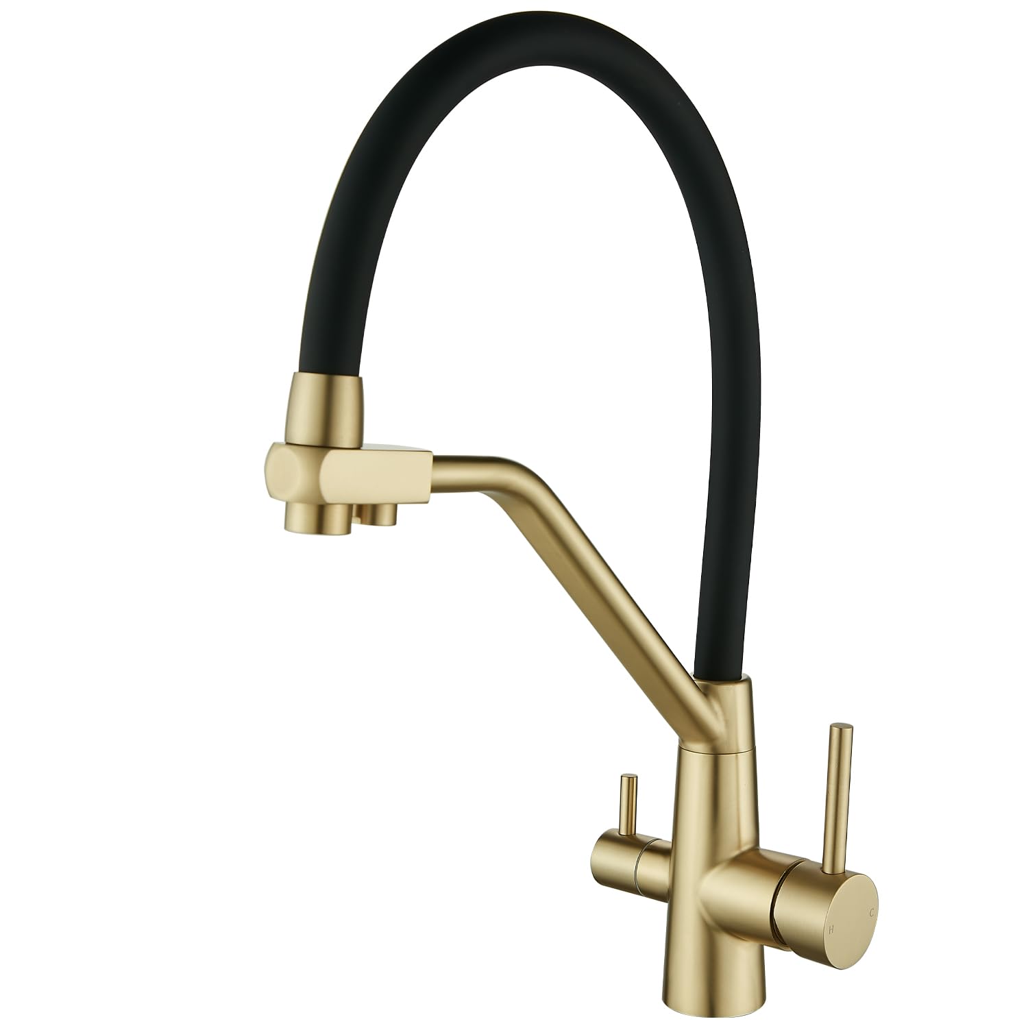 Maynosi 3 Way Kitchen Sink Tap for Filter Water Purifier, 3 in 1 Kitchen Sink Mixer Tap with Drinking Filtered Water Outlet, 2-Lever Sink Taps with Flexible Spout, Stainless Steel, Brushed Gold