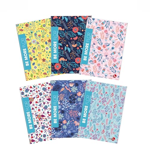 BM BeMore FLOR Maxi-Notizbücher, 4 mm, A4, kariert, ohne Rand, 10 Stück mit floralem Glitzer-Umschlag, 96 Seiten, 100 g Papier, ideal für Mittel- und Oberschulen