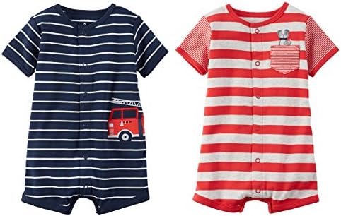 Carters Baby Boys Cotton 1-Piece Snap-Up Romper Set of 2 Creepers (3 Month, Firetruck Rescue)
