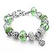 Long Way® Silver Plated Snake Chain Glass Crystal Beads Heart Charm Bracelet for Women (Green)