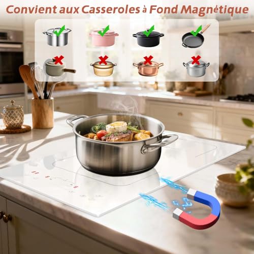 Cooksir White Induction Hob with 2 Burns, Built-in Induction Hob 30 cm with Plug, Flexible Zone, 3500 W, Touch Slider, Safety Lock, 230 V, 16 A