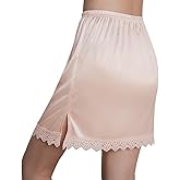 Brinkina Women's Half Slip Under Dress Slip Skirt with Lace Trim Shorts for Dresses Slip Liner With Double Side Slit