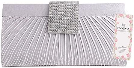 Padoora Shimmering Diamante Crystal Evening Clutch Purse Wedding Prom Party Women's Bag (Silver)