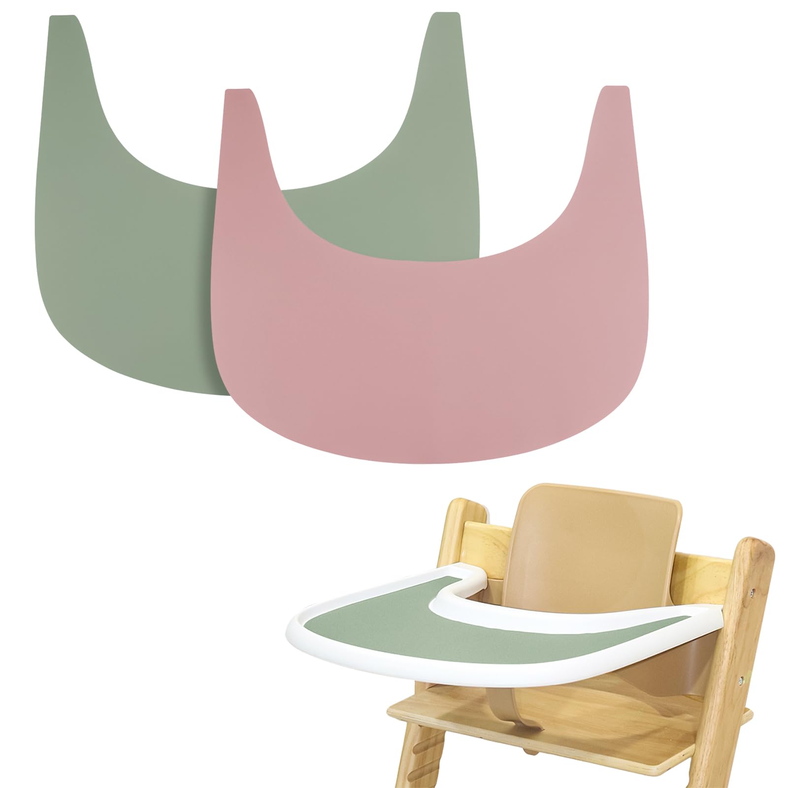 High Chair Placemat, 2 Pieces Durable High Chair Placemat Silicone, for Tripp Trapp High Chair Accessories, Suitable for StokPG-01ke Tripp Trapp High Chair Tray (Pink/Green)