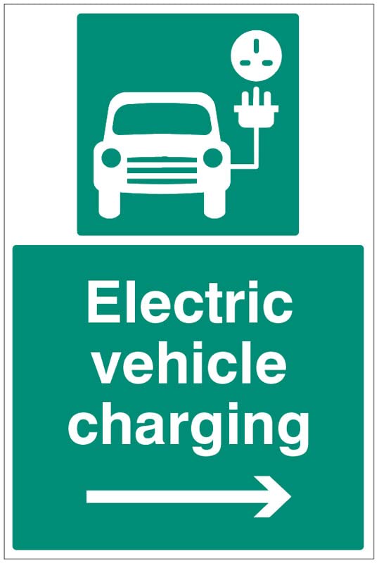 Electric vehicle charging point - right arrow (semi rigid pvc safety sign)