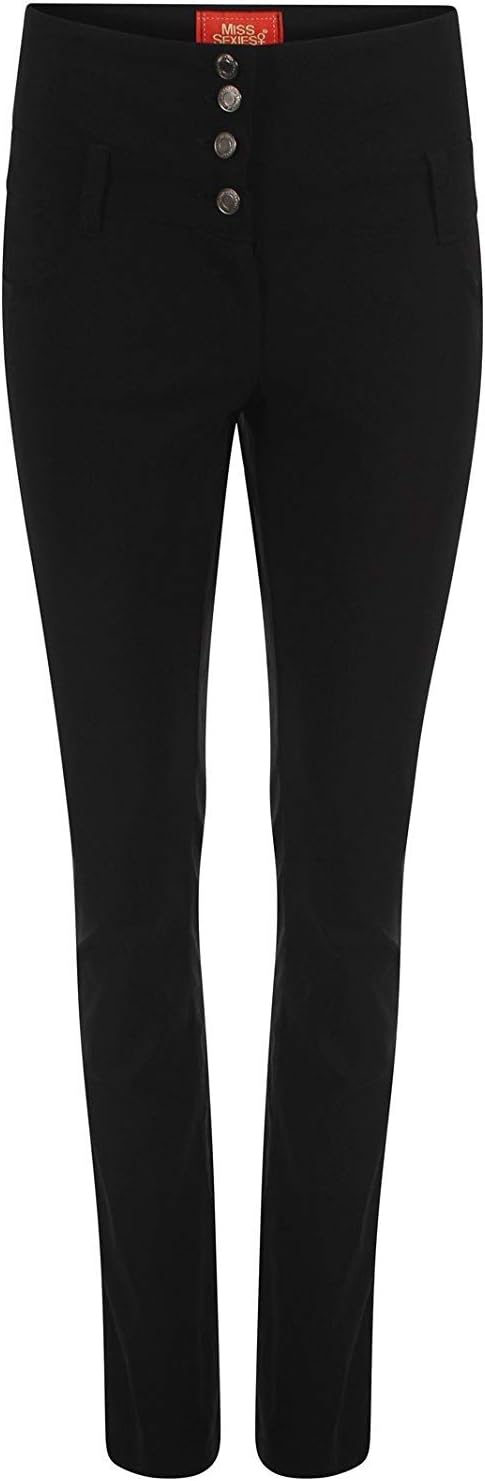 Ladies Black High Waist Trousers Good Quality School Work Stretch SUPER SKINNY Pants 6 - 14
