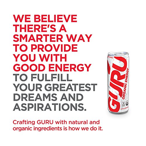 GURU Lite Organic Energy Drink, Low Calorie, Vegan, Natural, 8.4oz can (8 count)
