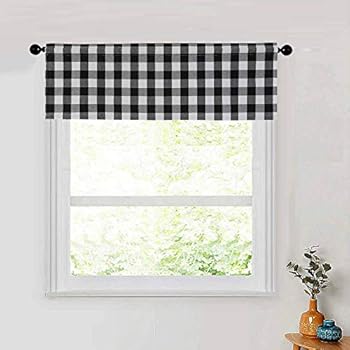 NATUS WEAVER 1 Pc Cotton Classic Country Farmhouse Kitchen Window Curtain -Black & White Buffalo Check Valance, 54