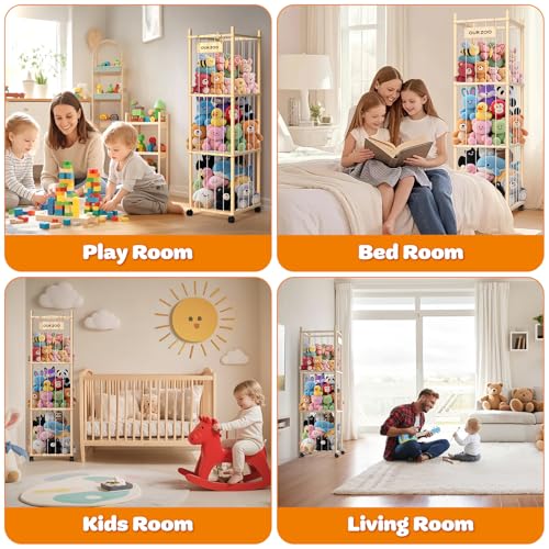 Stuffed Animal Storage: Stuffy Storage with Mesh Net, Plush Toy Organizer with Wheels, Space-Saving Stuffed Animal Zoo for Kids Room or Nursery(XL)