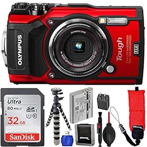 Olympus Waterproof Tough TG-5 Digital Camera (Red) with SanDisk Ultra 32GB SDHC UHS-I Memory Card, Floating Wrist Strap