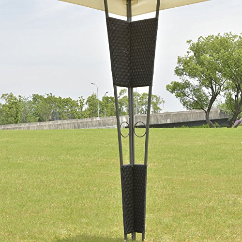 oldzon Outdoor 10'x10' Rattan Wicker Gazebo Canopy Tent Shelter Awning W/Beige Cover with Ebook
