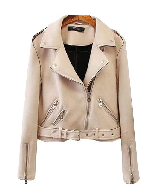 ShiFan Faux Wildleder Jacke Damen Übergangsjacke Winterjacke Revers Reißverschluss Einfarbig Oberbekleidung Mit Gürtel
