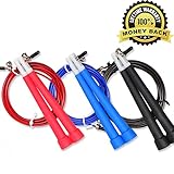 Jump Rope - Speed Adjustable Rope for Crossfit Fitness Double Unders - Free Carry Bag and Spare Screws