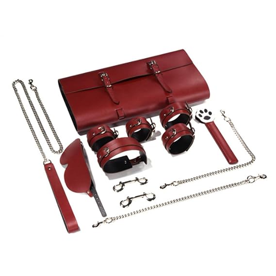 Bondage Set Leder Handfessel 9 Stück Restriktionen Kits Stylish and comfortable für Frauen Paare Männer,Red