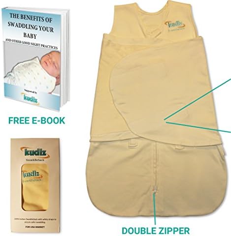 Baby Swaddle Sack with Free E-Book - 100% Cotton with Patented Safety Straps Best Against SIDS, Cot Death - 0-4 months/7-16lbs - Fully Adjustable Flap and Double Zipper for Ultimate Baby Comfort