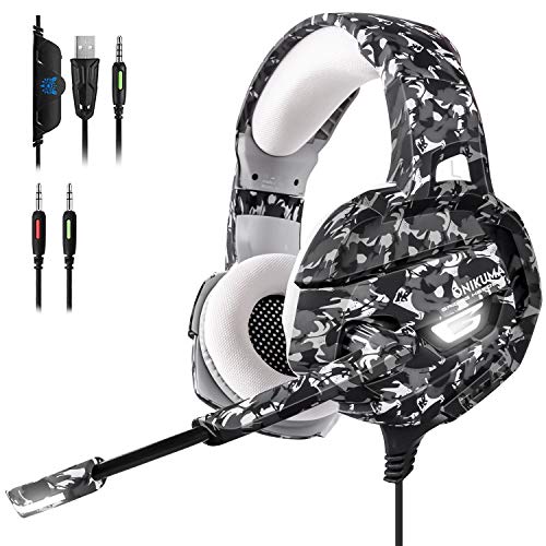 BEDOHAVE Gaming Headset for PS4, Xbox One, Nintendo Switch, Laptop, Mac, PC, Stereo Surround Sound Noise Canceling Headphones with Led Light Mic, Mute Volume Control
