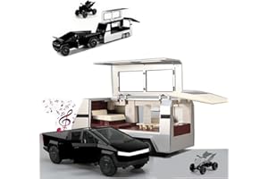 POWVAN Toy Truck with RV and Motorcycle Alloy Diecast Display Model with Sound and Light Effect Multi-Functional Pull-Back Metal Racing Car Ideal Gift Age for 3+（Silver）