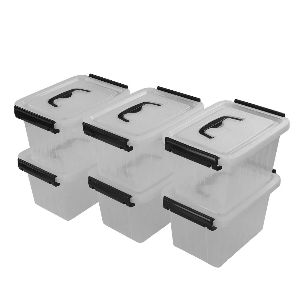 Bringer Set of 6 Small Clear Plastic Storage Boxes, 3 L Small Plastic Storage Boxes with Lid
