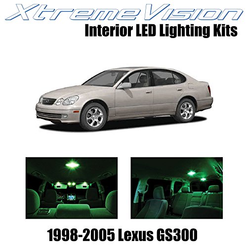 XtremeVision Lexus GS300 GS400 GS430 1998-2005 (12 Pieces) Green Premium Interior LED Kit Package + Installation Tool Tool