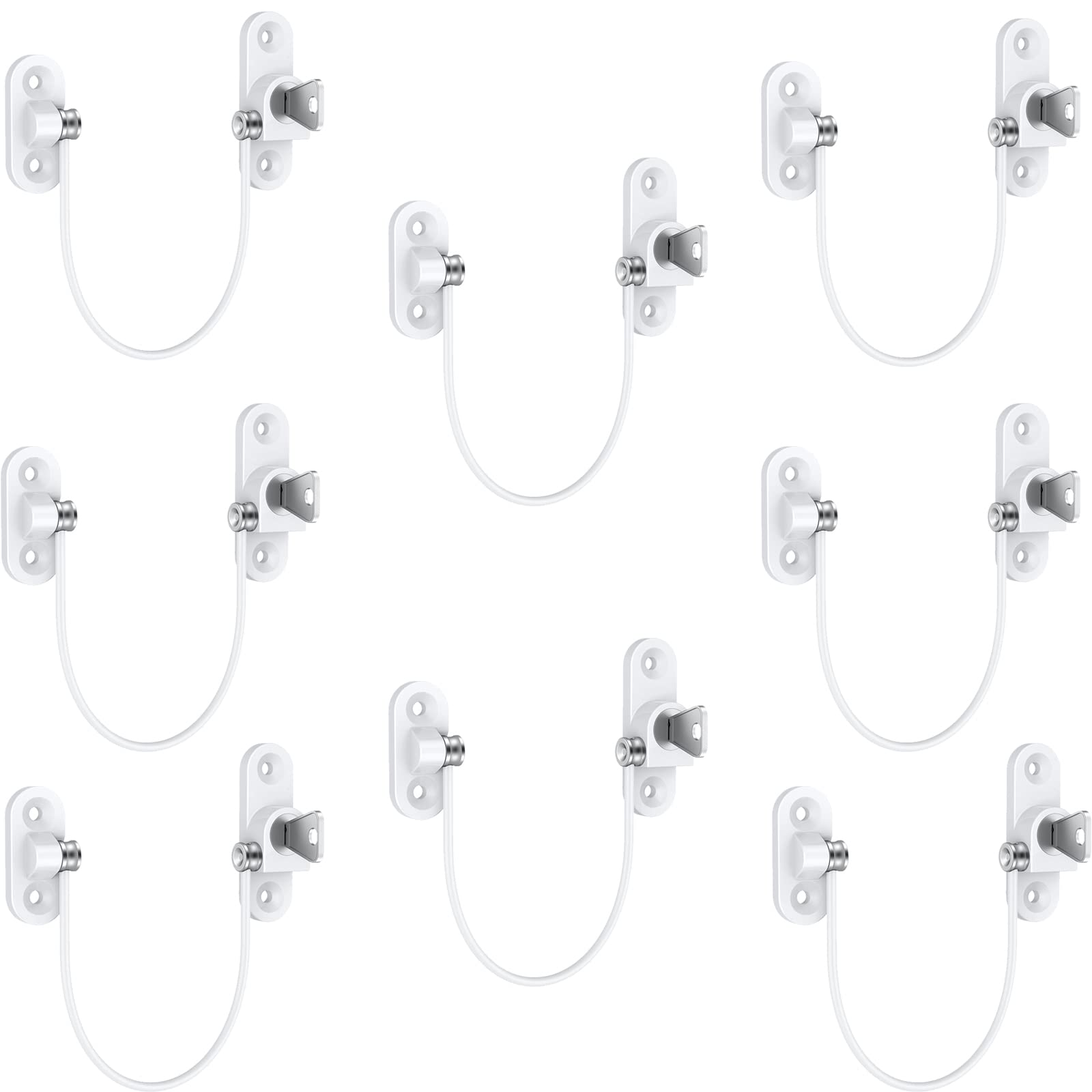 HOMGEN 8PACK Child Safety Window Restrictors Locks with Keys & Self-Tapping Screws Stainless Steel Cable Window Lock Limits Opening to Protect Kids&Cats Universal Fit for Wood, UPVC & Aluminium Frame