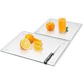 Mymonfif Tempered Glass Cutting Board for Kitchen, Clear Glass Board for Countertop, Heat Resistant, with Non-Slip Feet, 12x16" &amp; 12x8" 2 Pcs Clear