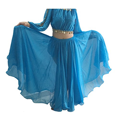 Wuchieal Women's Belly Dance Skirt Tribal Chiffon Full Skirt (Light Blue) - Thumbnail 5